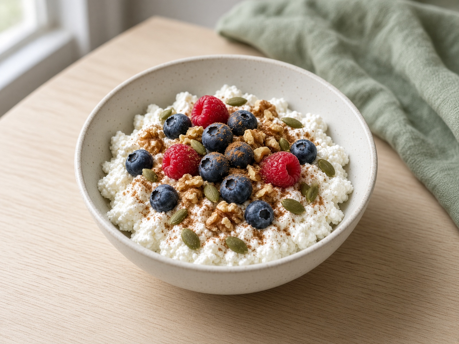 Cottage Cheese Power Bowl with Berries, Nuts, and Seeds