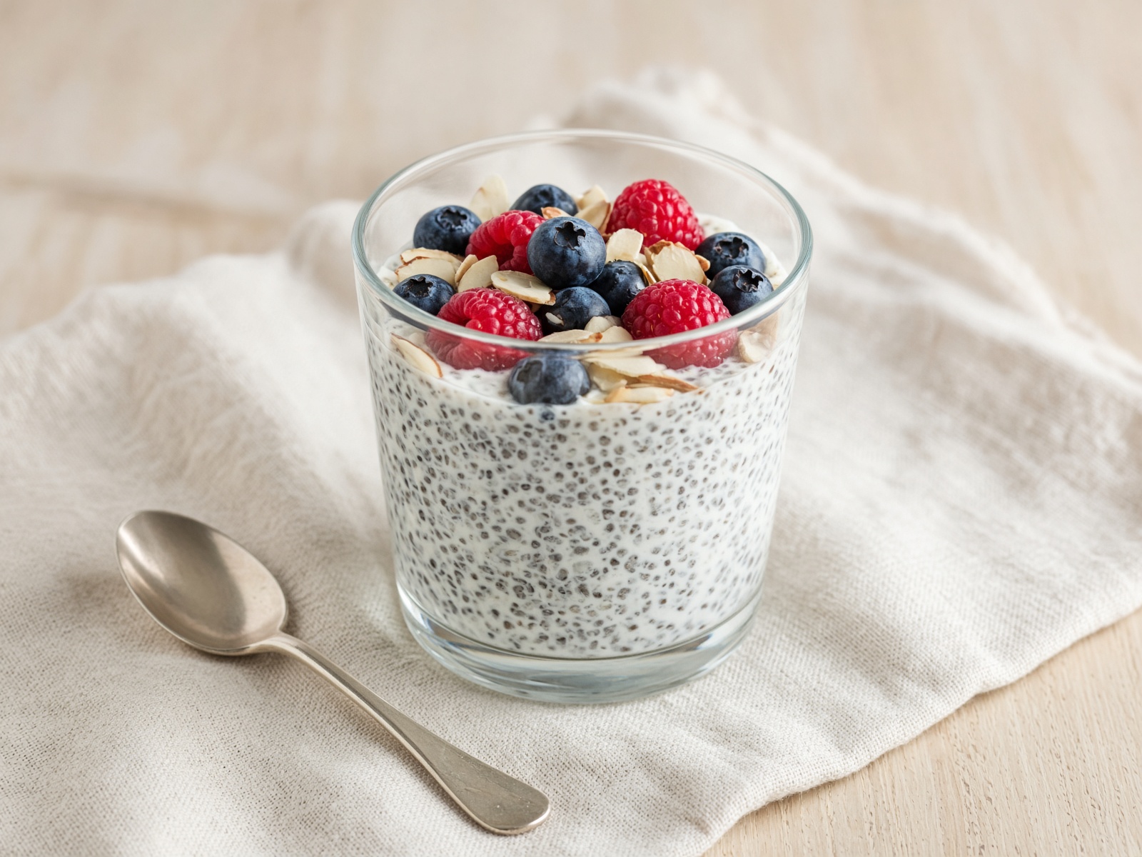 Kefir Chia Pudding with Berries and Almonds