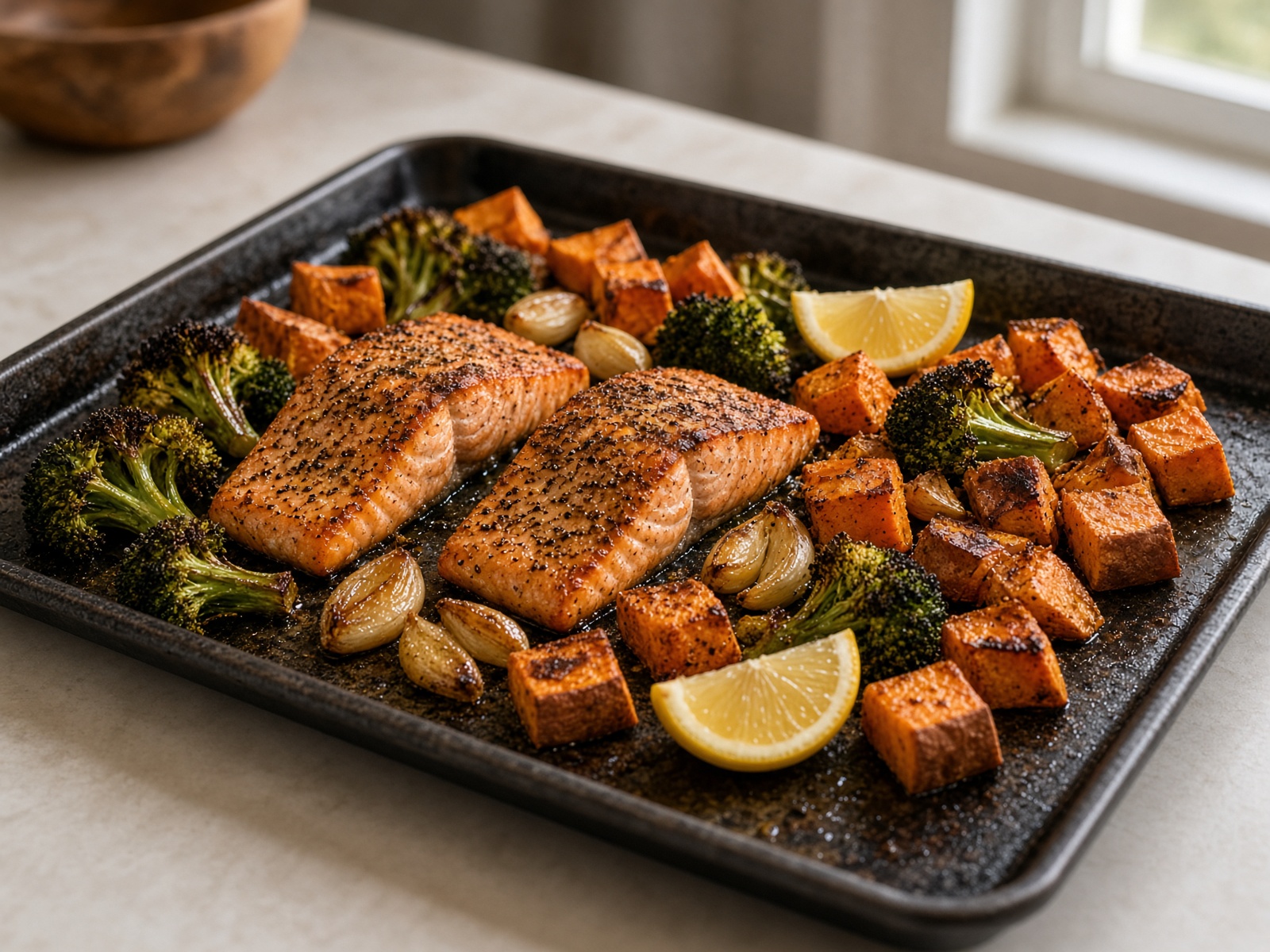 Sheet-Pan Salmon with Roasted Broccoli and Sweet Potato